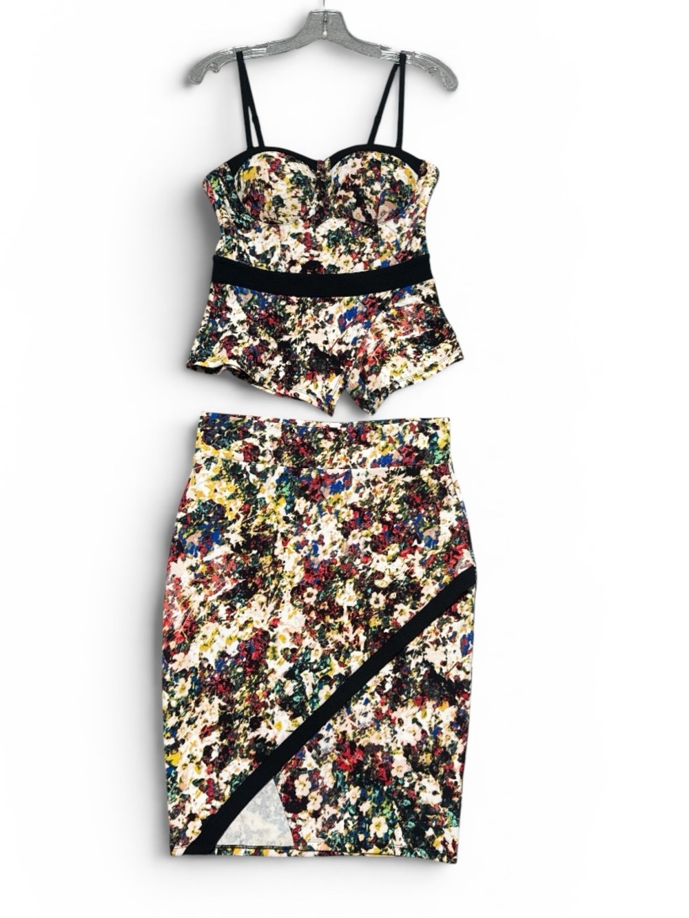 Material Girl Floral Two-Piece Bustier Top and Pencil Skirt Set - Multicolor